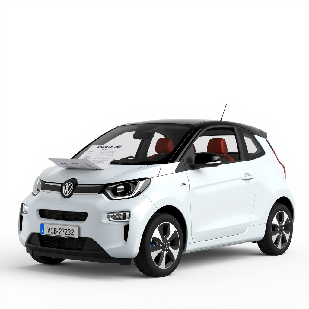 Modern compact car with long-term rental agreement documents, representing affordable extended car hire solutions for months or years