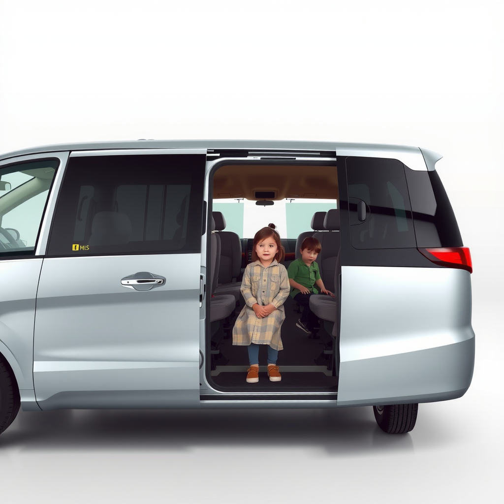 Spacious family minivan in silver color with sliding doors, three rows of seating, perfect for large families and group travel